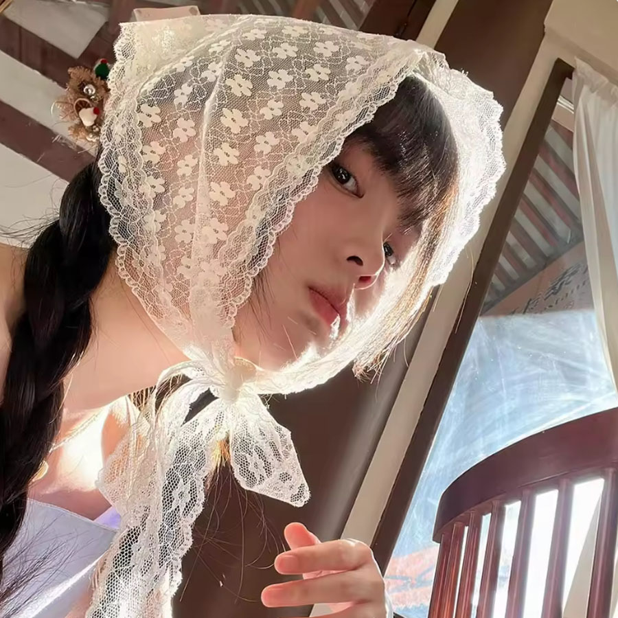Travel Accessories Girls - Pañuelo triangular de encaje blanco, turbante